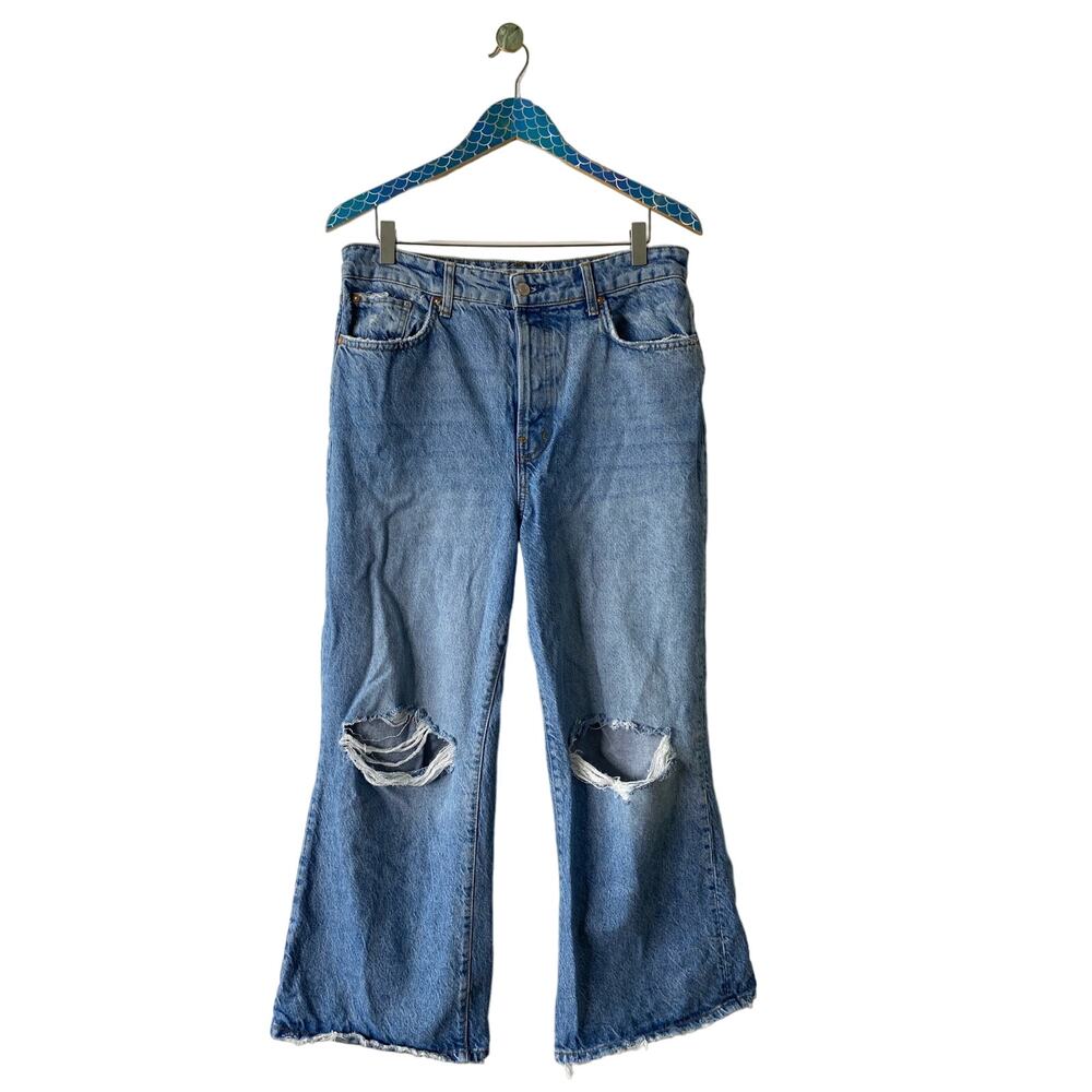 FREE PEOPLE Ranger Ripped Crop Wide Leg Jeans High Waisted Size  31 - Picture 2 of 11